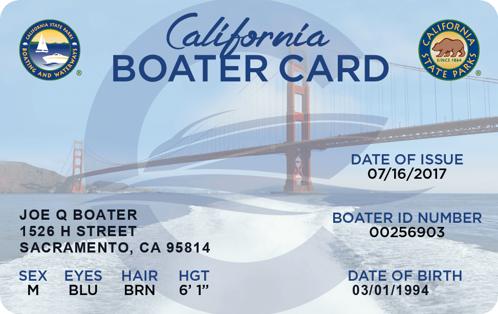 Sample California Boater Card issued by the Division of Boating & Waterways